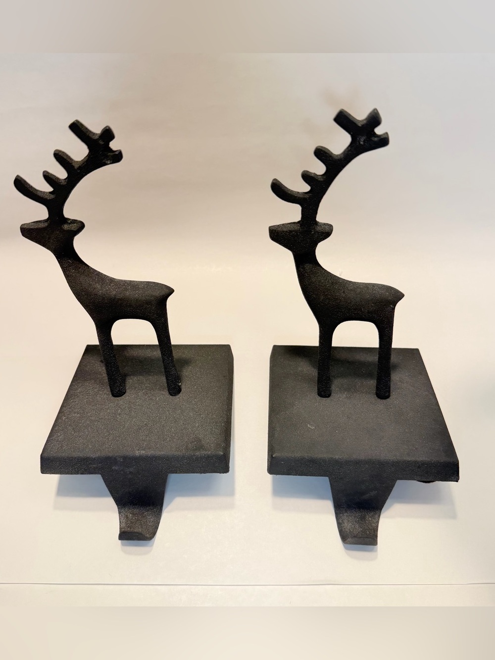 2 Crate & Barrel 3D Zinc Reindeer Matte Black Christmas Stocking Holder